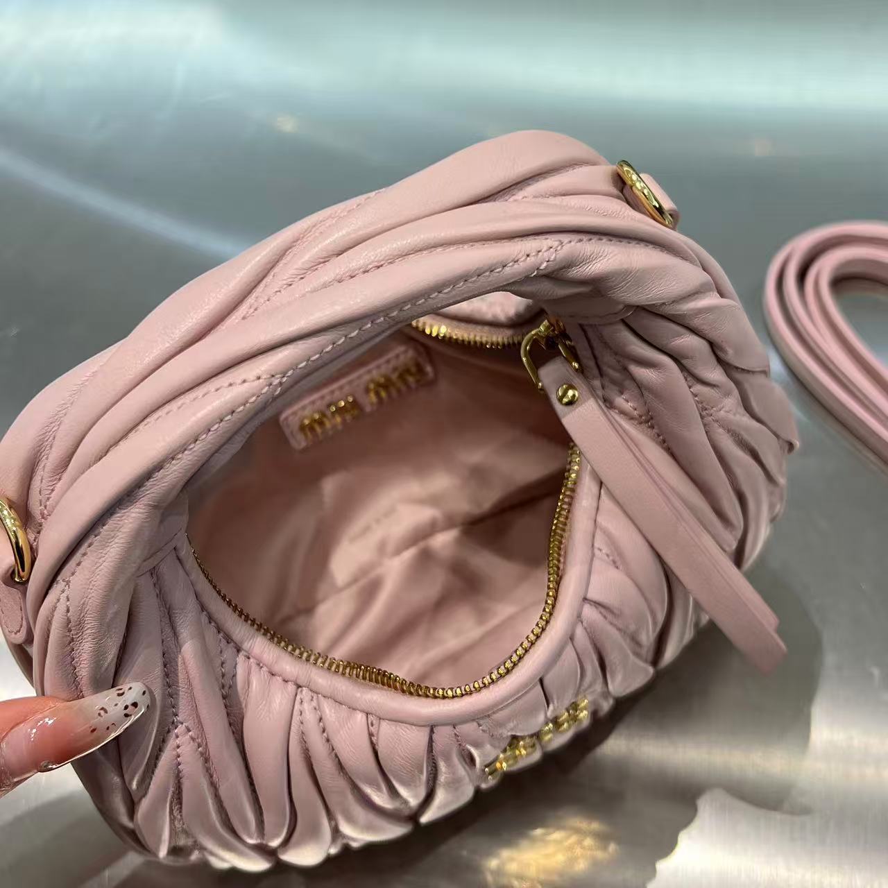 BLUSH PINK MATELASSÉ MINI HOBO BAG