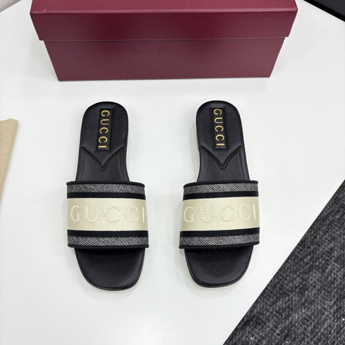BLACK & BEIGE LOGO WEB SLIDE SANDALS