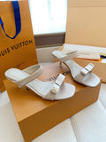 BEIGE BOW DETAIL SLIDE HEEL SANDALS