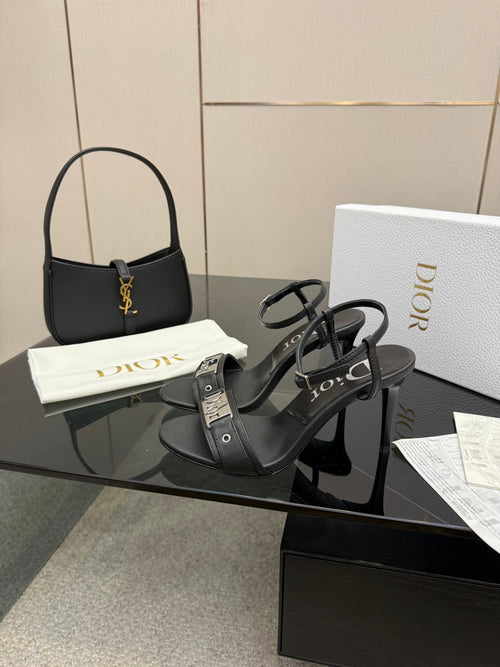 BLACK LOGO STRAP HIGH HEEL SANDALS