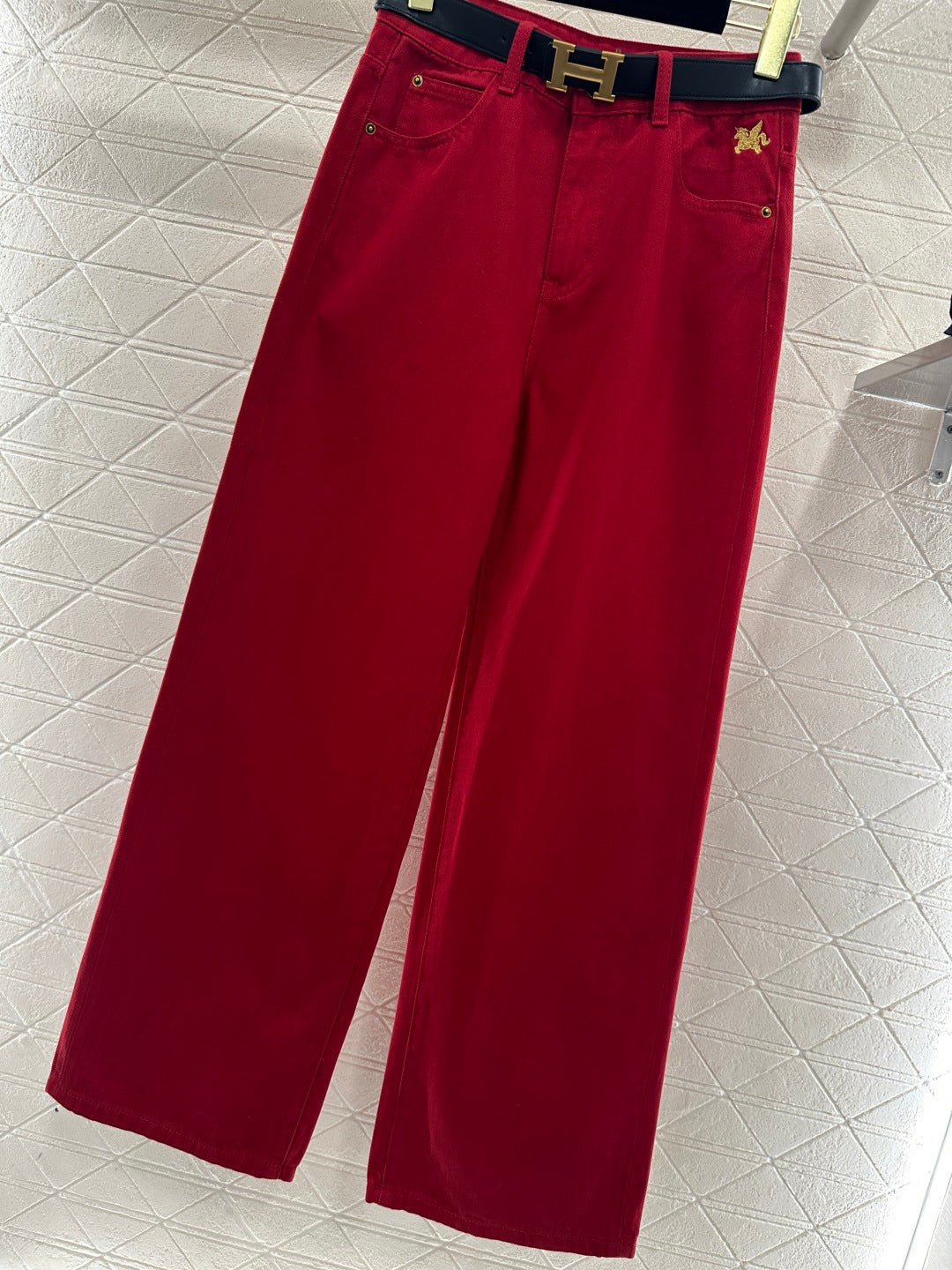 CRIMSON HIGH-WAIST WIDE-LEG TROUSERS