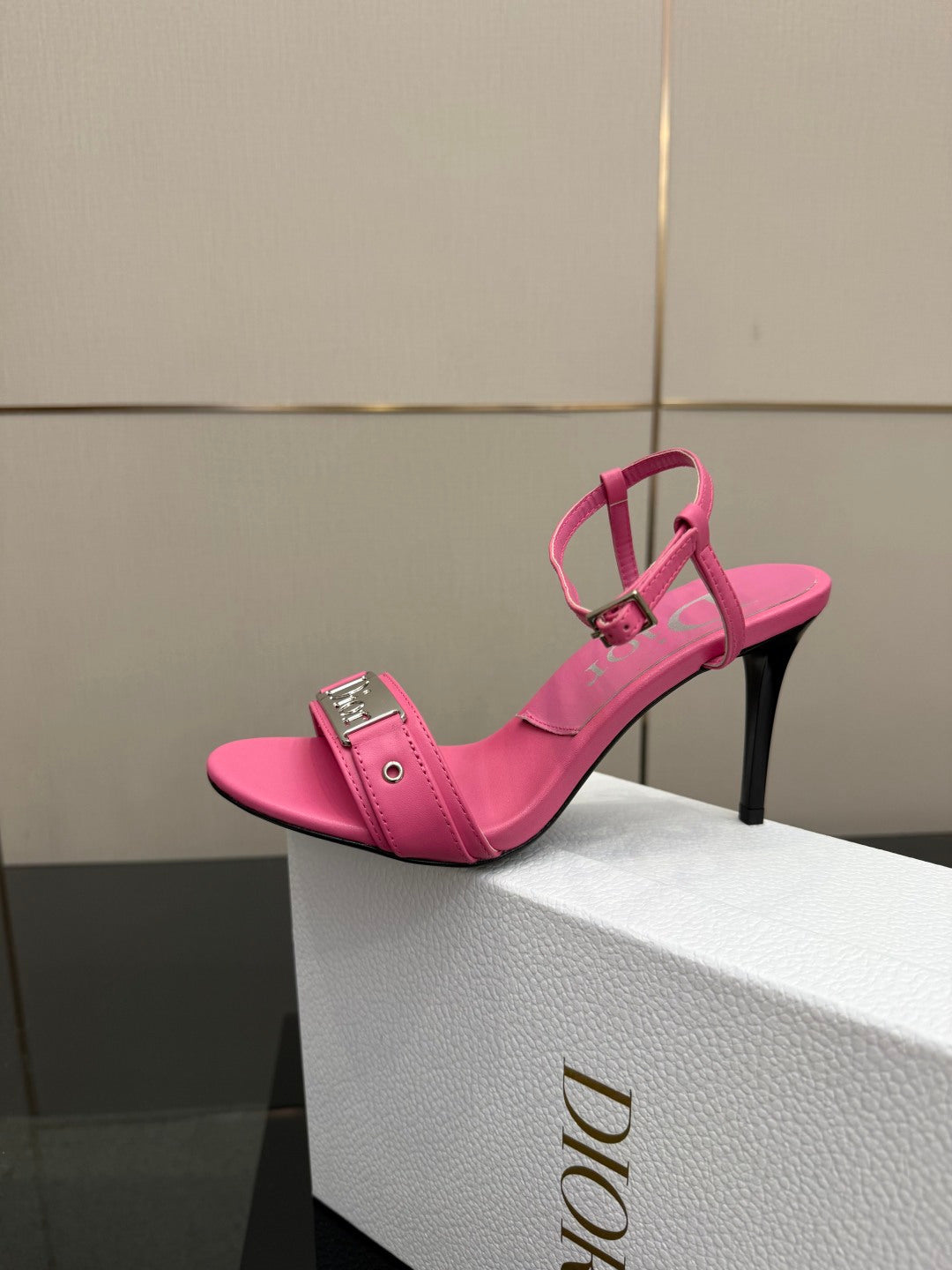 PINK LOGO STRAP HIGH HEEL SANDALS