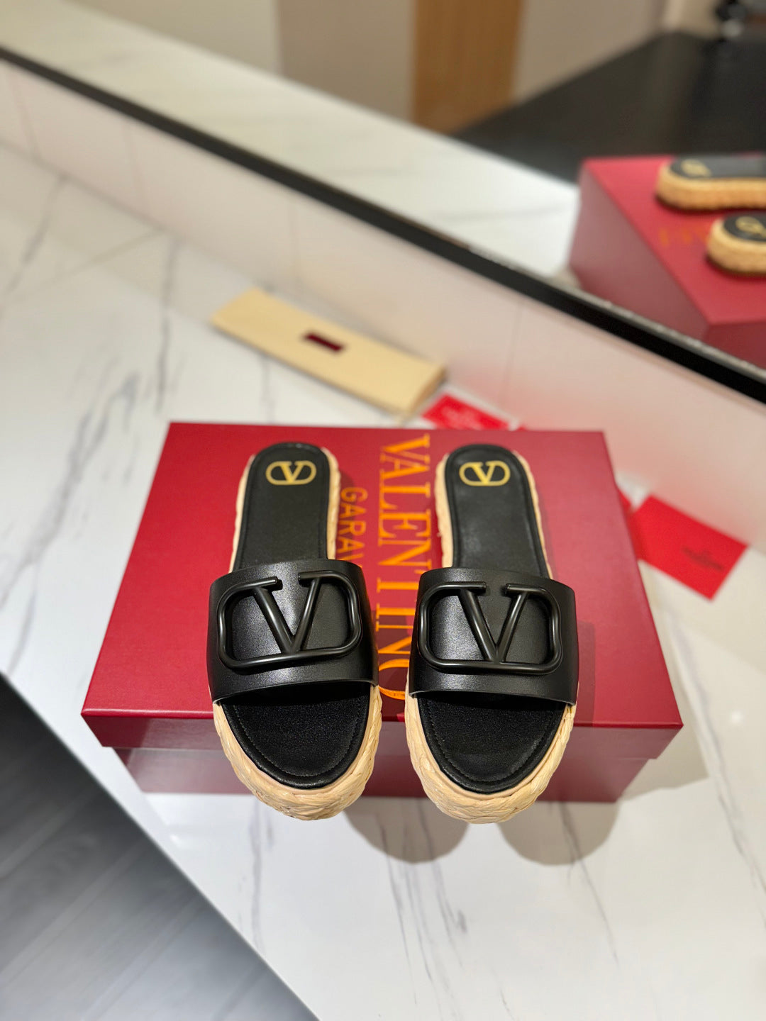 PLATFORM SLIDE SANDALS – BLACK WITH BRAIDED SOLE