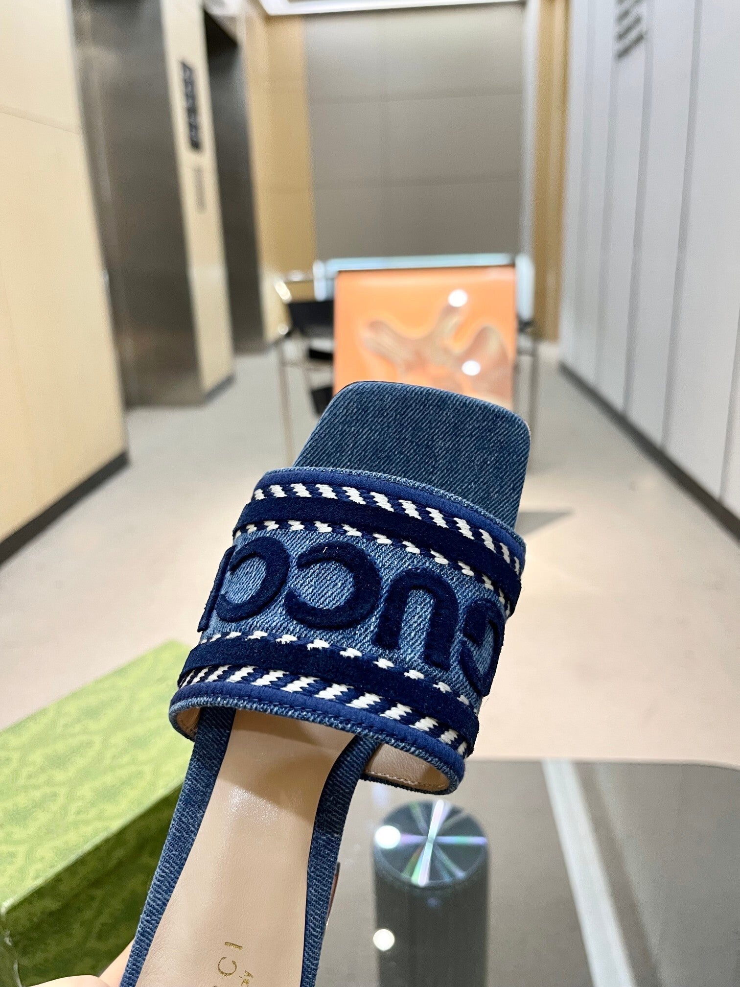 DENIM BLOCK HEEL SANDALS