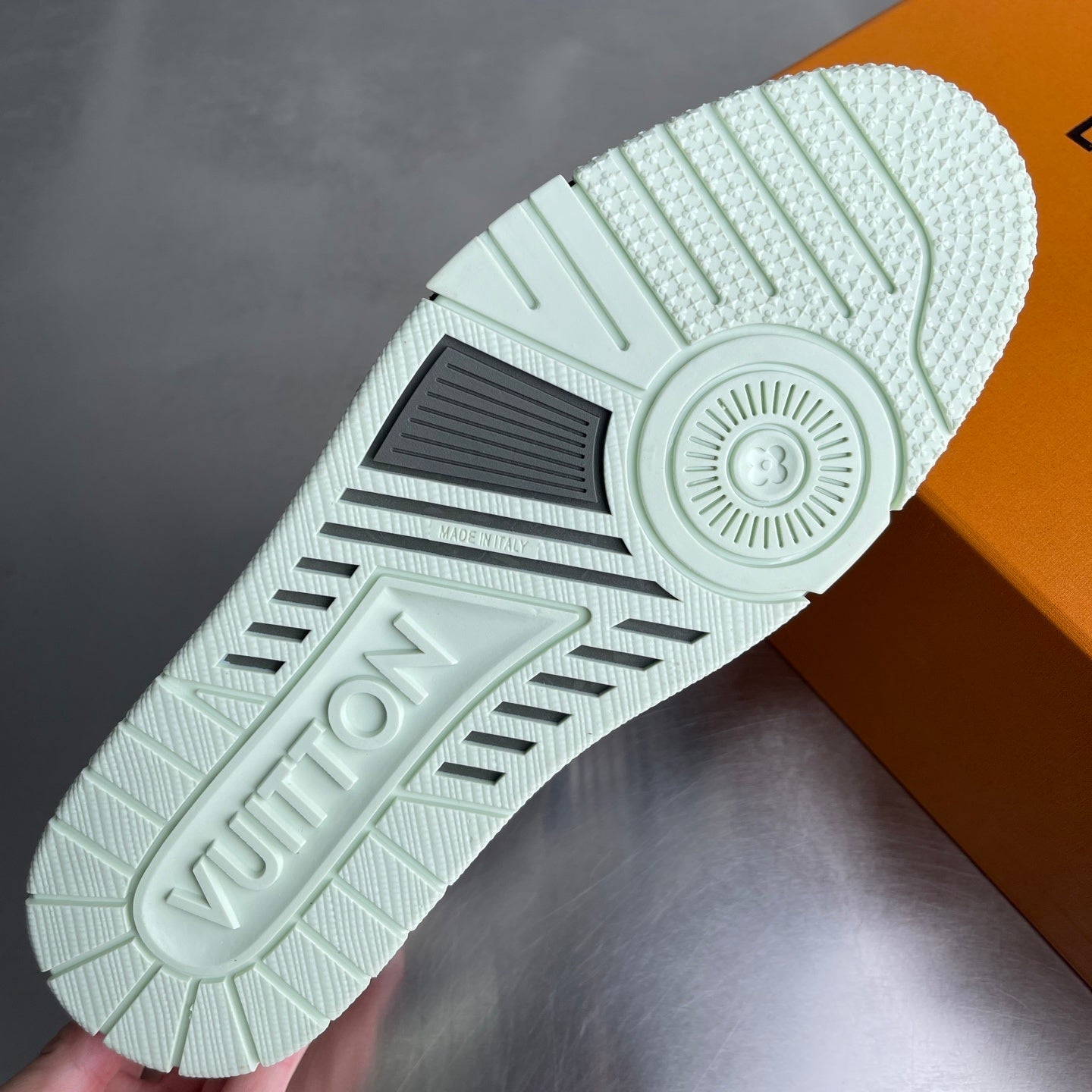 GREY AND NAVY LOW-TOP SNEAKERS WITH LAYERED DESIGN