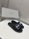 BLACK LOGO SLIDE SANDALS
