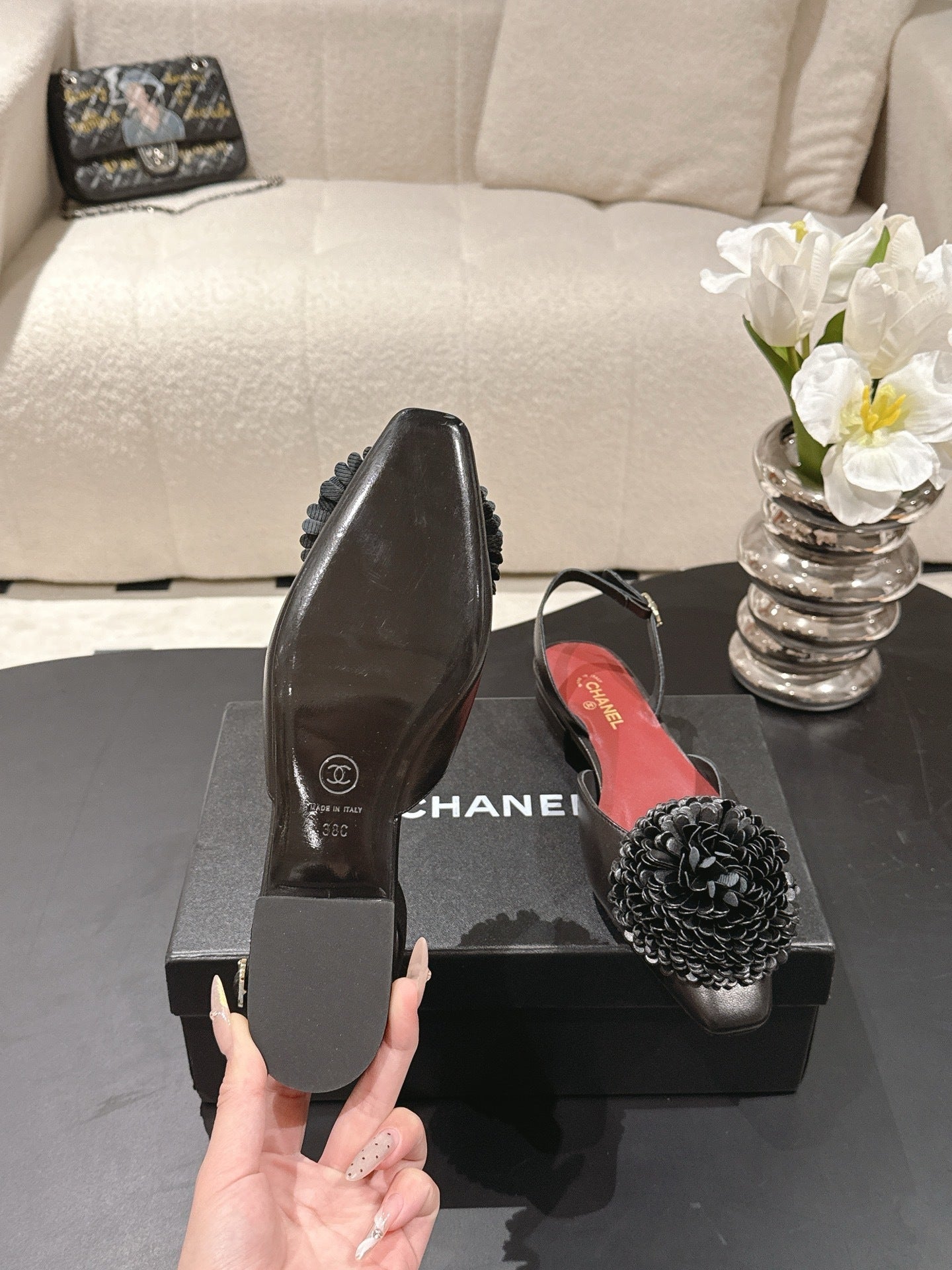 FLORAL EMBELLISHED POINTED SLINGBACK FLATS