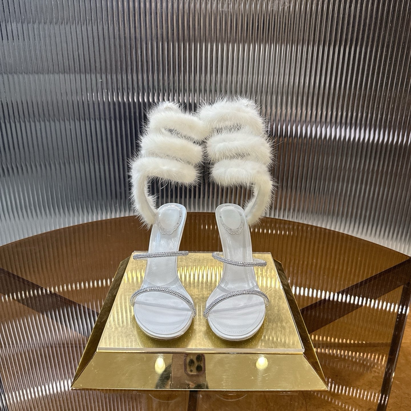 IVORY FUR SPIRAL HEELS