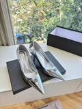 METALLIC SILVER POINTED-TOE HIGH HEEL PUMPS