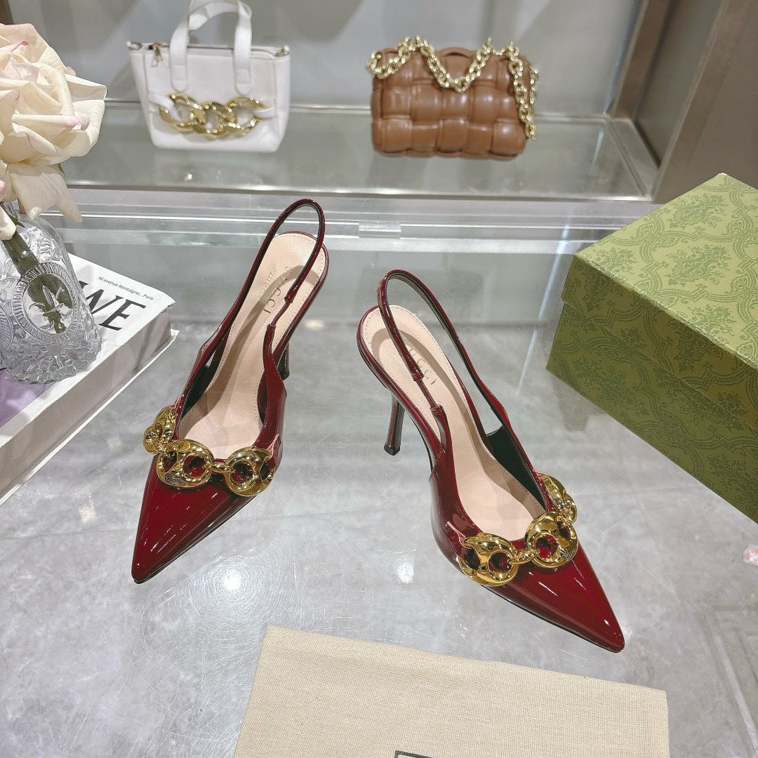 RED PATENT SLINGBACK HEELS
