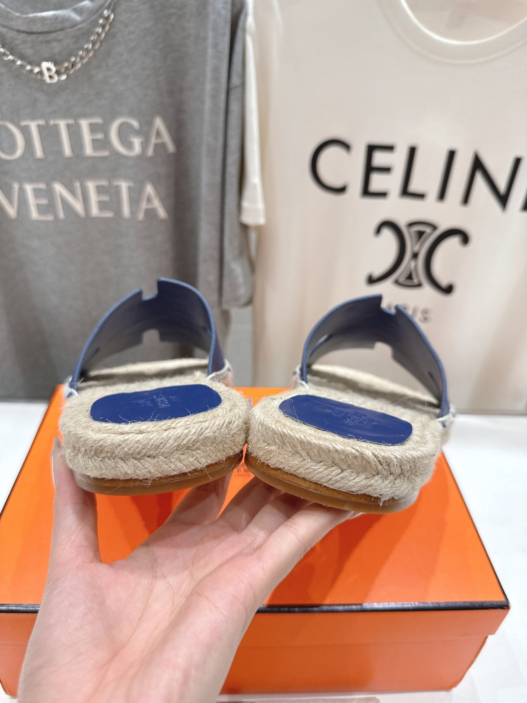 BLUE ESPADRILLE STYLE SLIDE SANDALS