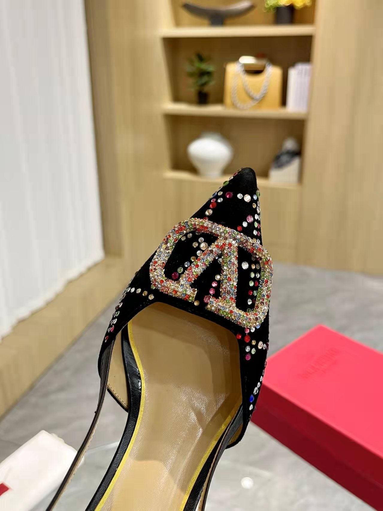 GLAM CRYSTAL EMBELLISHED SLINGBACK HEELS WITH SIGNATURE BUCKLE