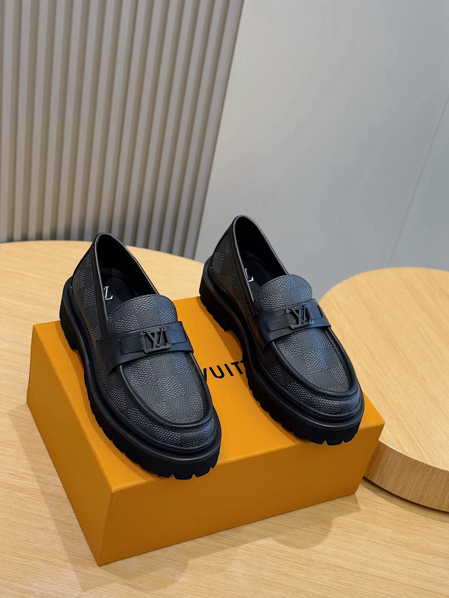BLACK DAMIER CHUNKY SOLE LOAFERS