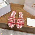 RED TOILE PRINT LOGO SLIDE SANDALS