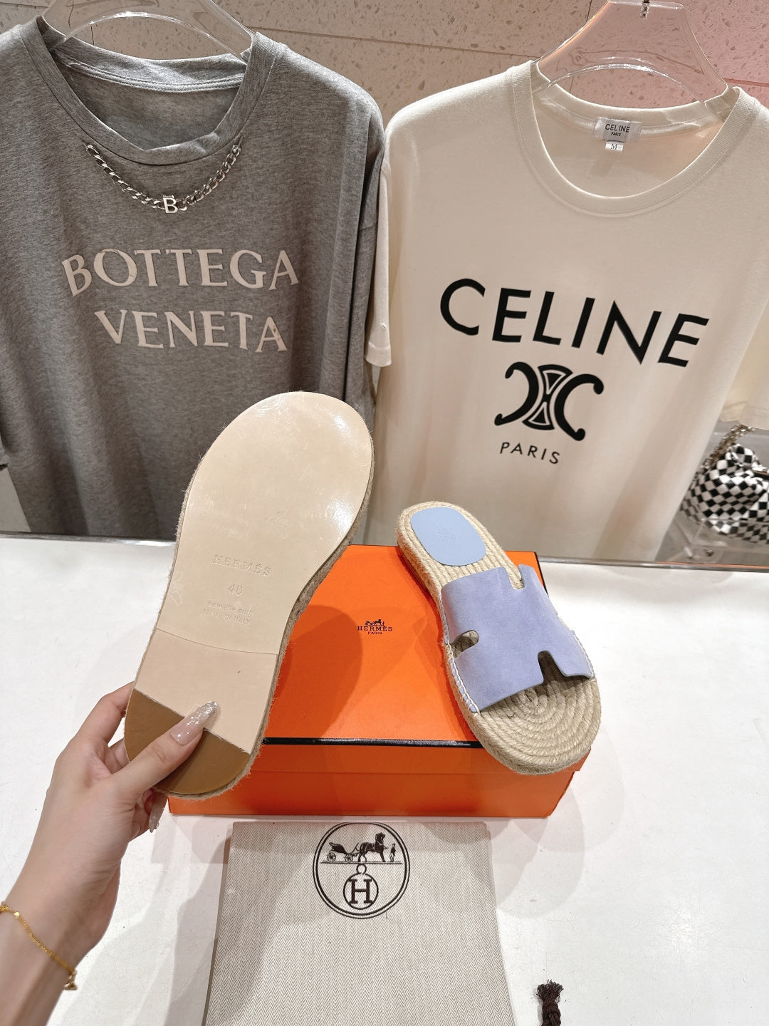 LIGHT BLUE ESPADRILLE STYLE SLIDE SANDALS