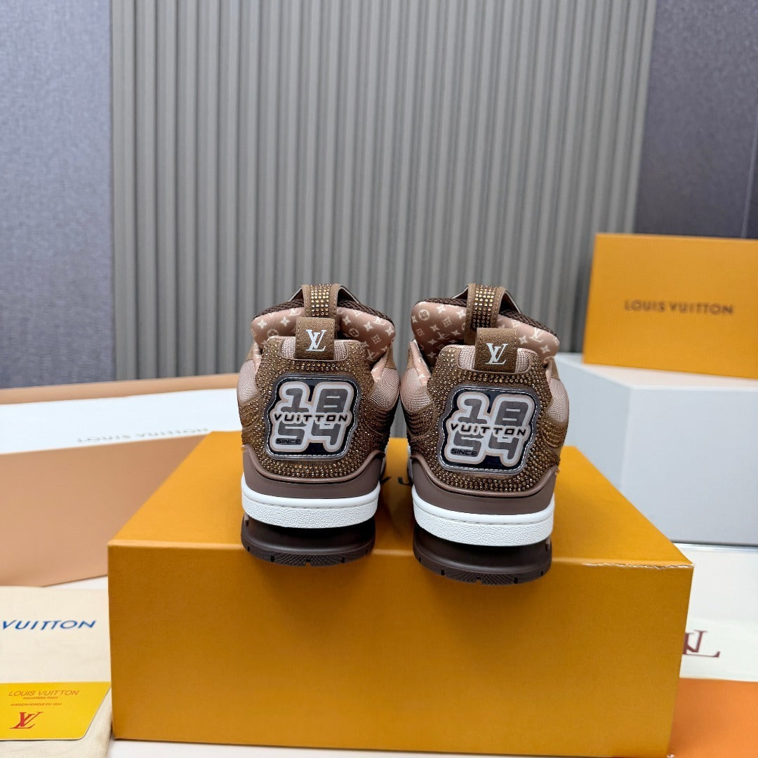 BROWN MONOGRAM-INSPIRED PLATFORM SNEAKERS