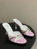 CHAIN DETAIL LOGO PRINT HEELED MULES