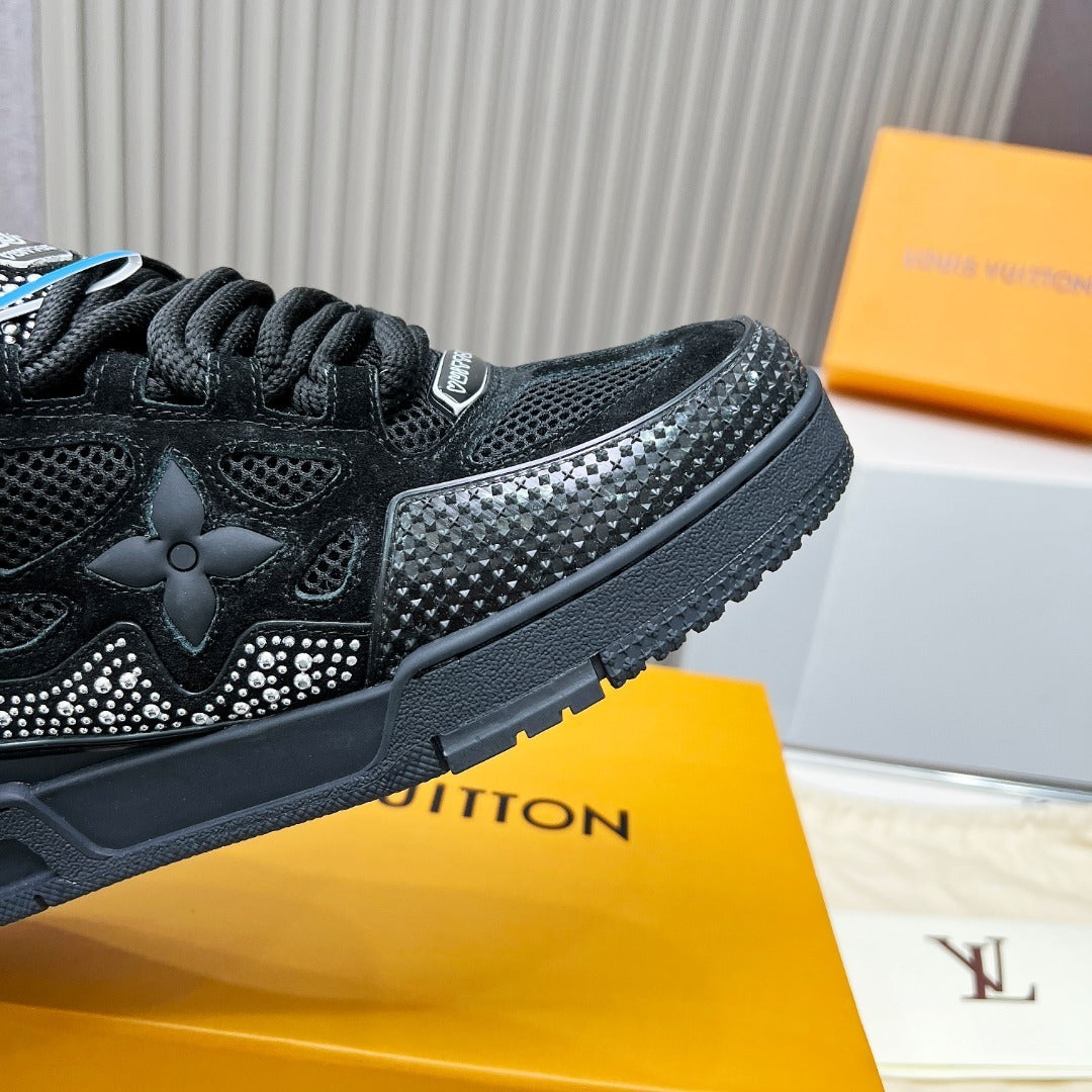 BLACK EMBELLISHED PLATFORM SNEAKERS WITH MESH DETAILS