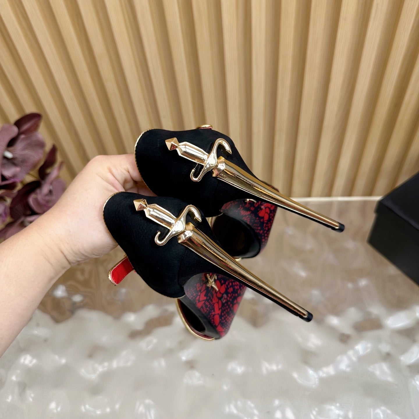 MINIMALIST ANKLE STRAP STILETTO SANDALS – BLACK & GOLD EDITION