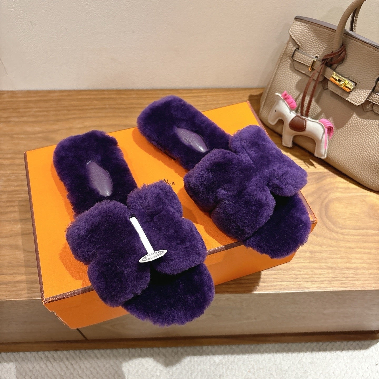 PURPLE FAUX FUR SLIDE SLIPPERS