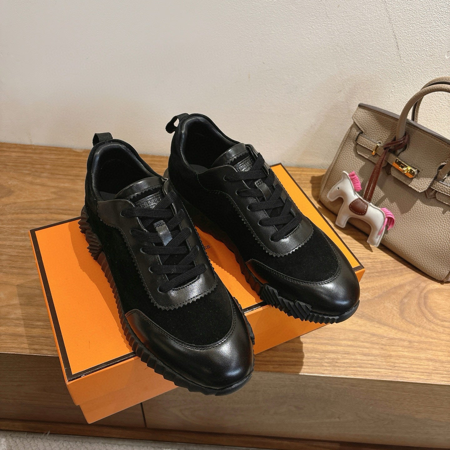 BLACK LEATHER & SUEDE LOW-TOP SNEAKERS