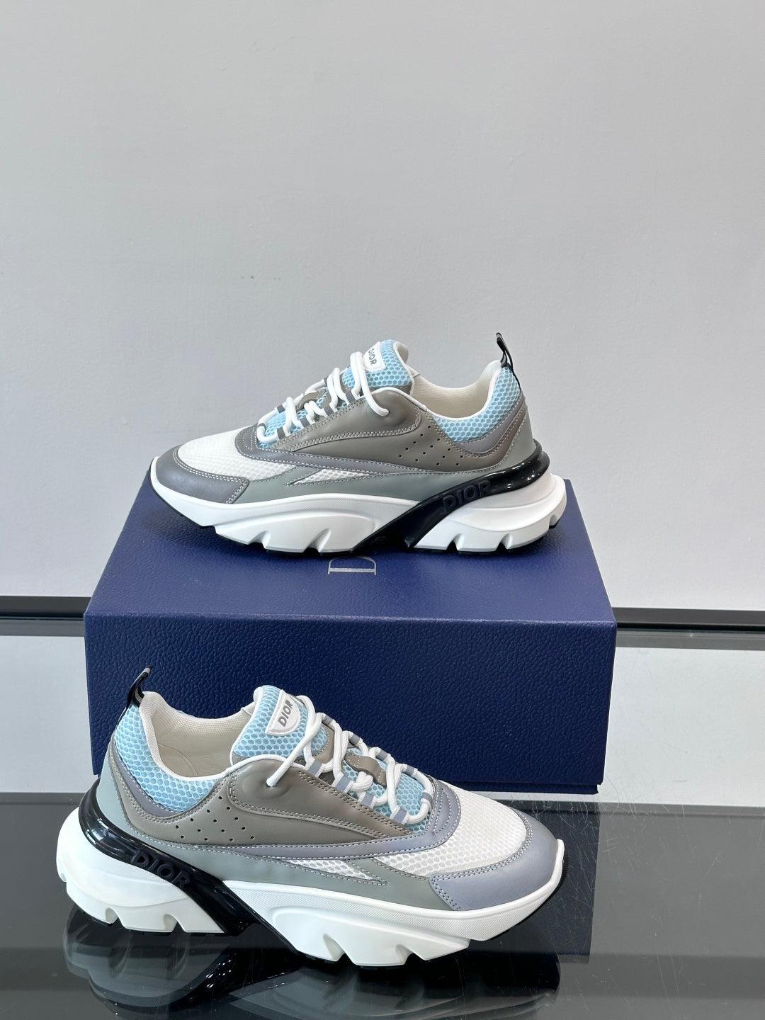 WHITE, GREY & ICE BLUE DESIGNER RUNNER SNEAKERS