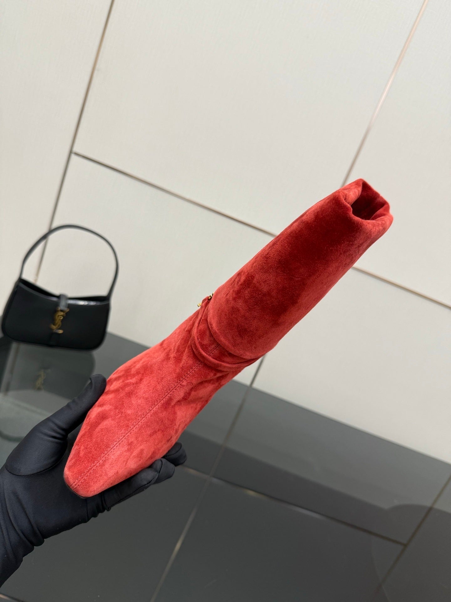 RED SUEDE HEEL BOOTS