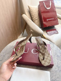 BEIGE MONOGRAM HEELED THONG SANDALS