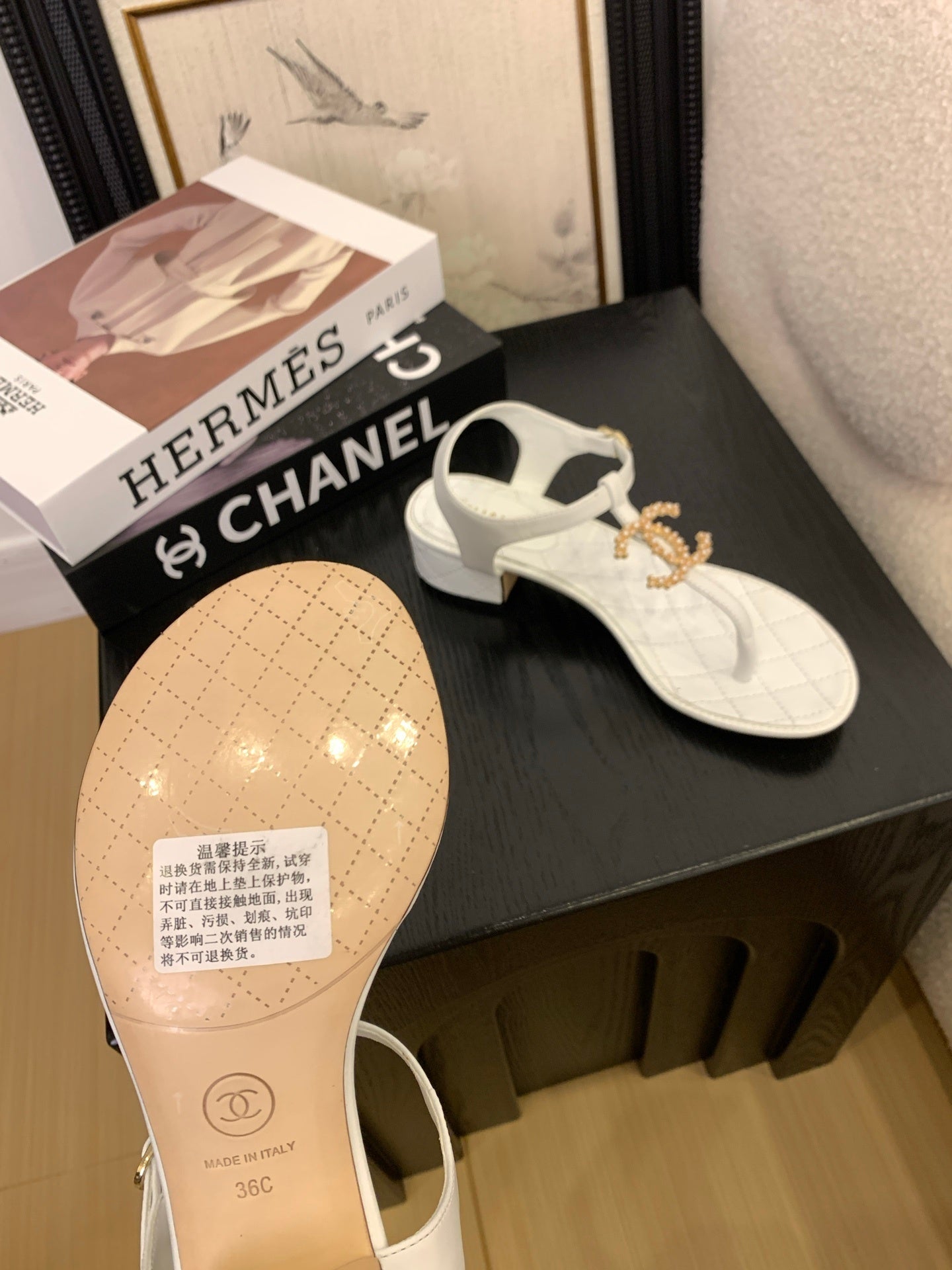 QUILTED PEARL THONG SANDALS – IVORY