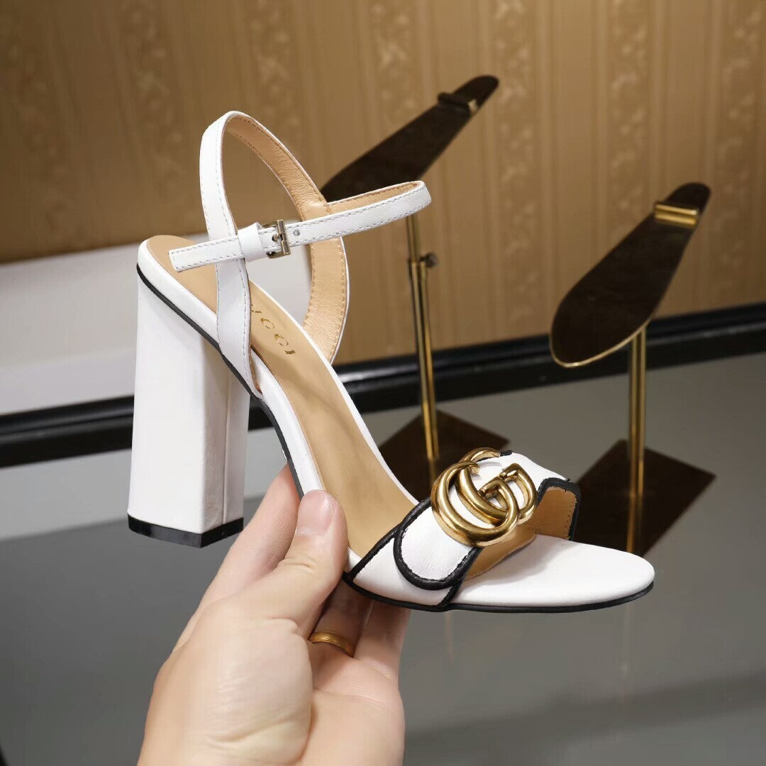 LOGO BLOCK HEEL SANDALS – WHITE EDITION