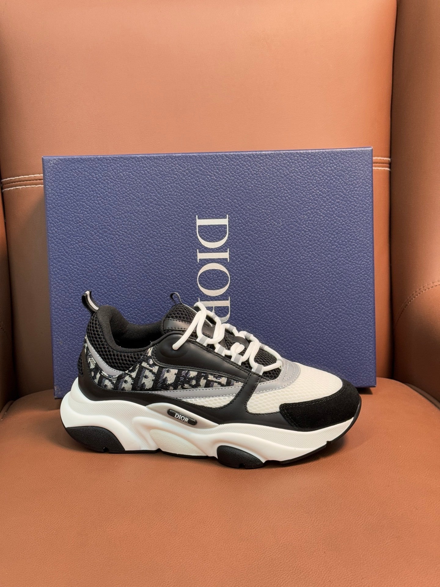 BLACK & WHITE MONOGRAM CHUNKY DESIGNER SNEAKERS