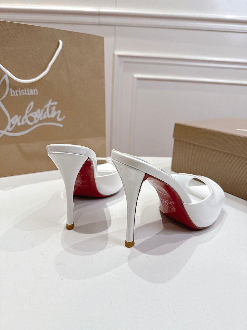 WHITE OPEN-TOE MULE HEELS