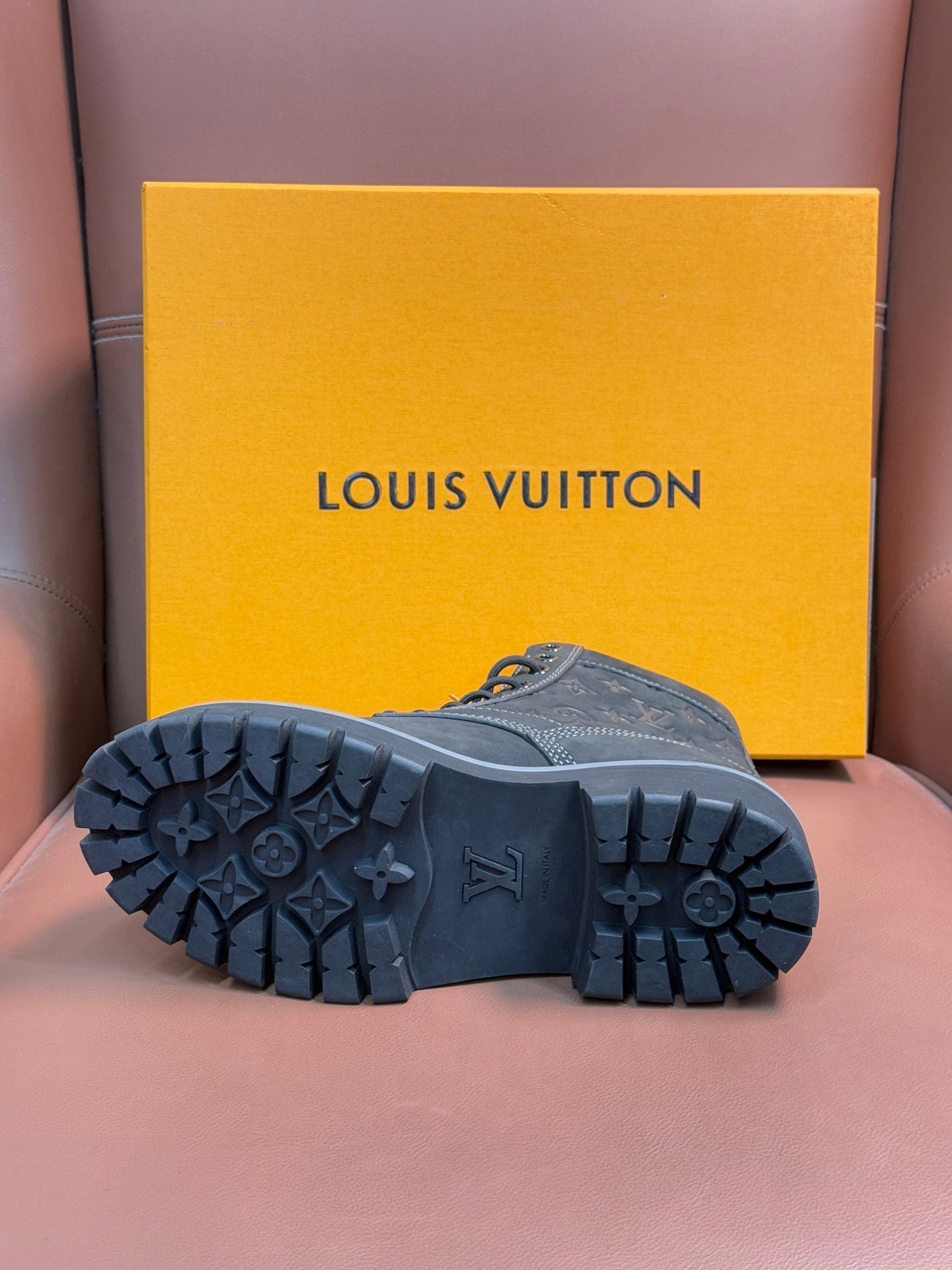 BLACK MONOGRAM SUEDE COMBAT BOOTS