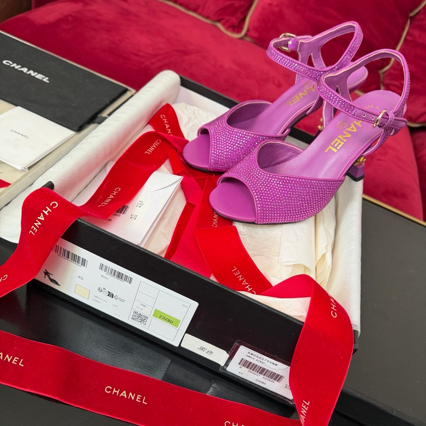 CRYSTAL EMBELLISHED ANKLE STRAP HEELS