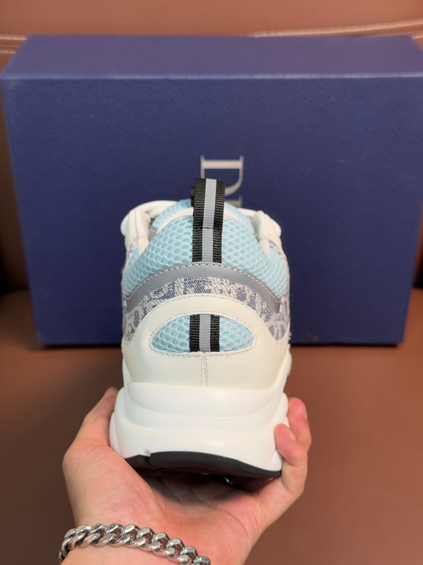 WHITE, GREY & ICE BLUE MONOGRAM CHUNKY SNEAKERS