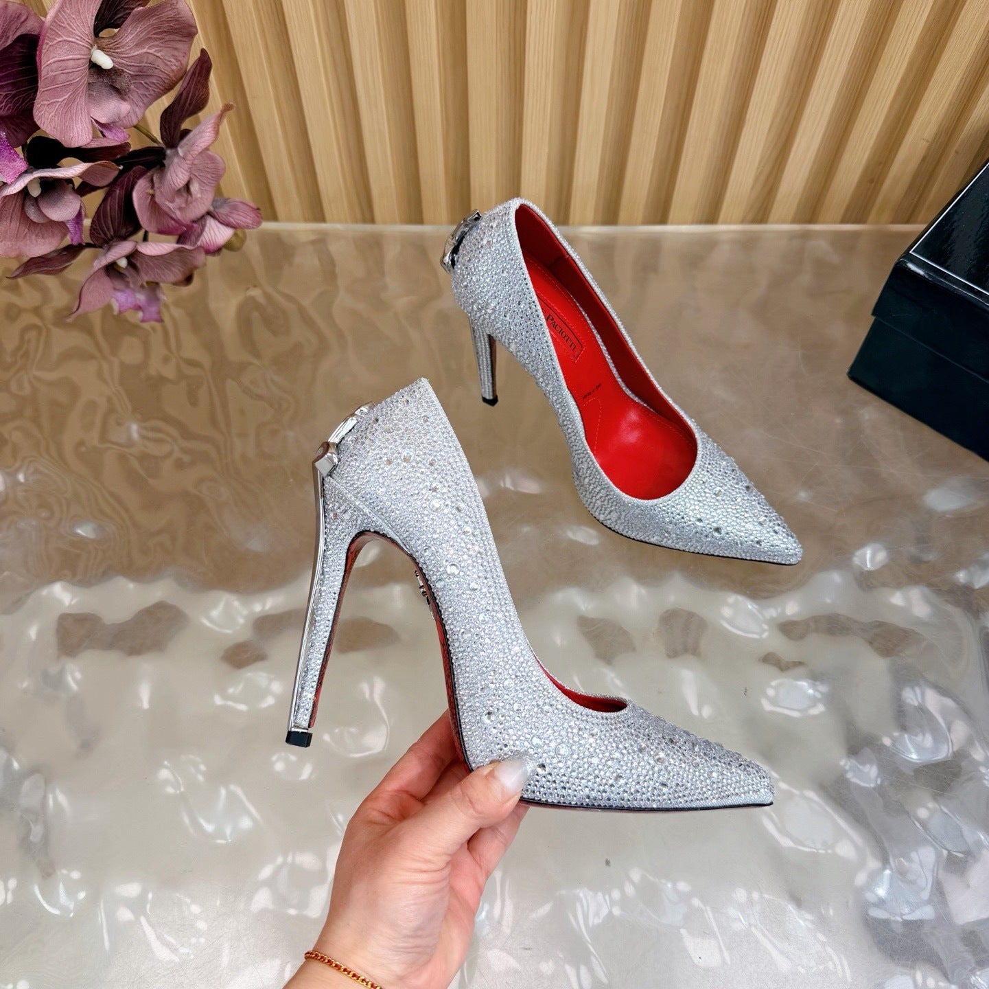 CRYSTAL EMBELLISHED DAGGER HEEL PUMPS – ICY SILVER EDITION