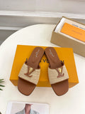 WOVEN STRAP MONOGRAM DETAIL SLIDE SANDALS