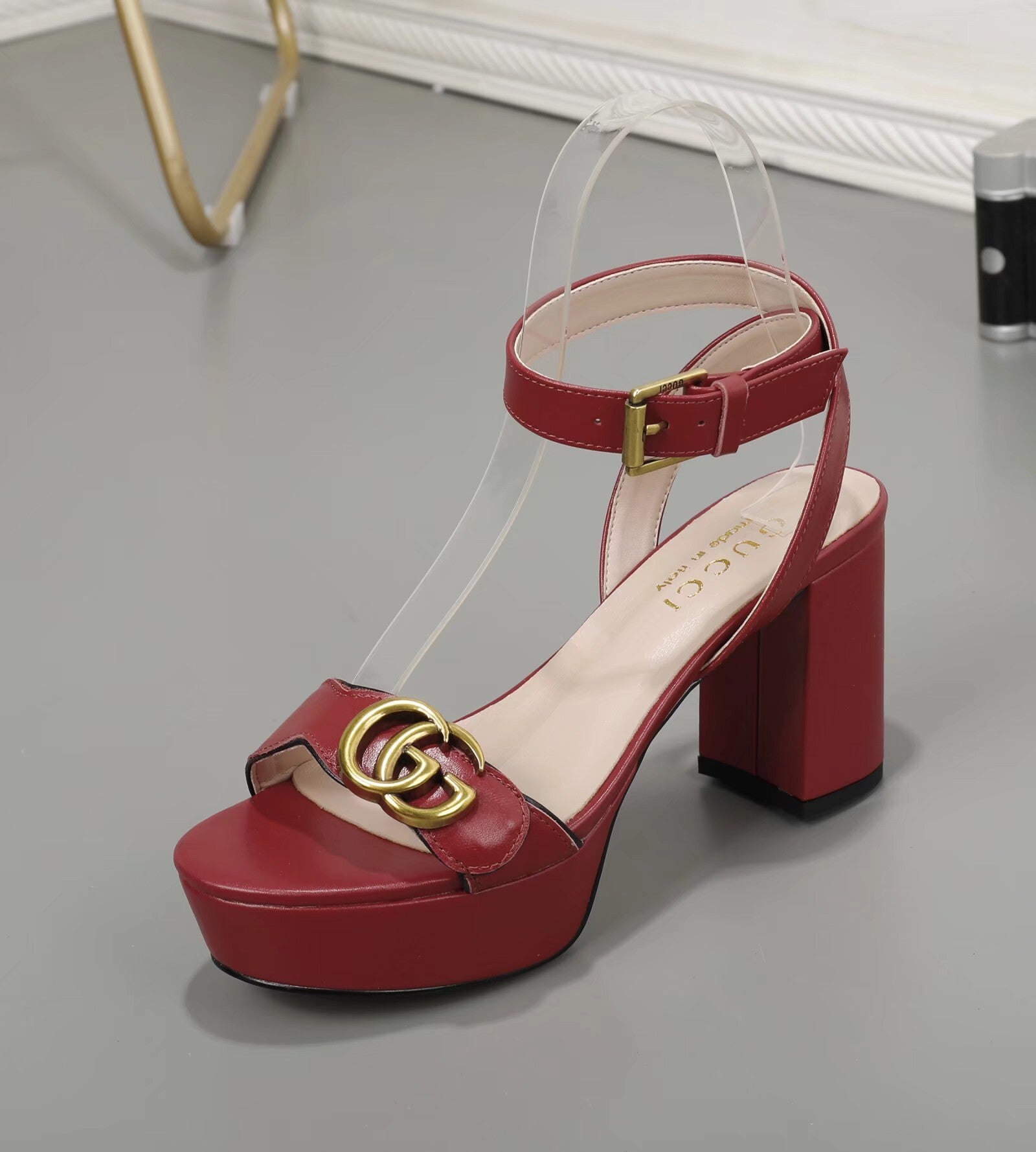 LOGO PLATFORM ANKLE STRAP HEELS