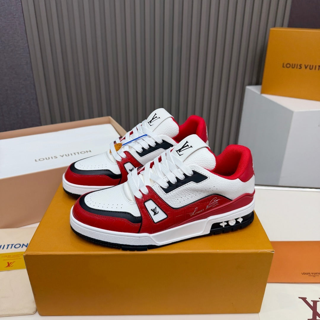 RED & WHITE LOW-TOP STATEMENT SNEAKERS