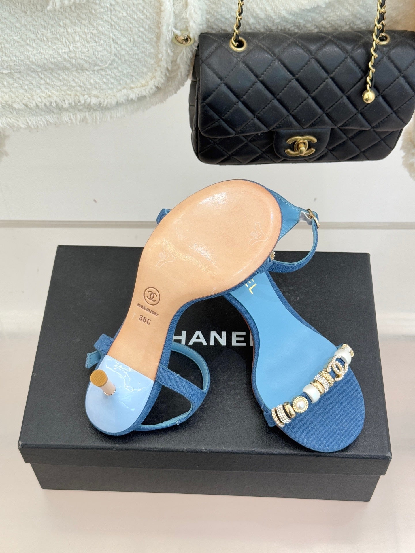 BLUE EMBELLISHED STRAPPY HEEL SANDALS