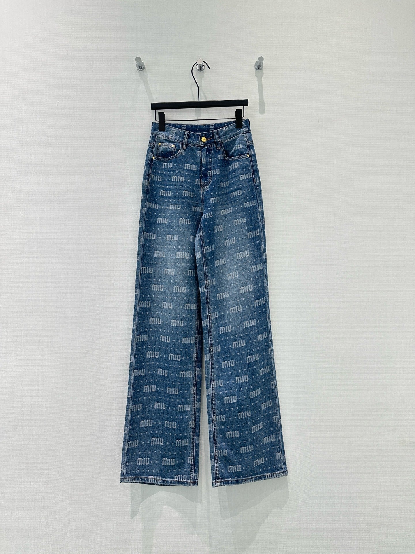 LOGO PRINT WIDE LEG DENIM JEANS