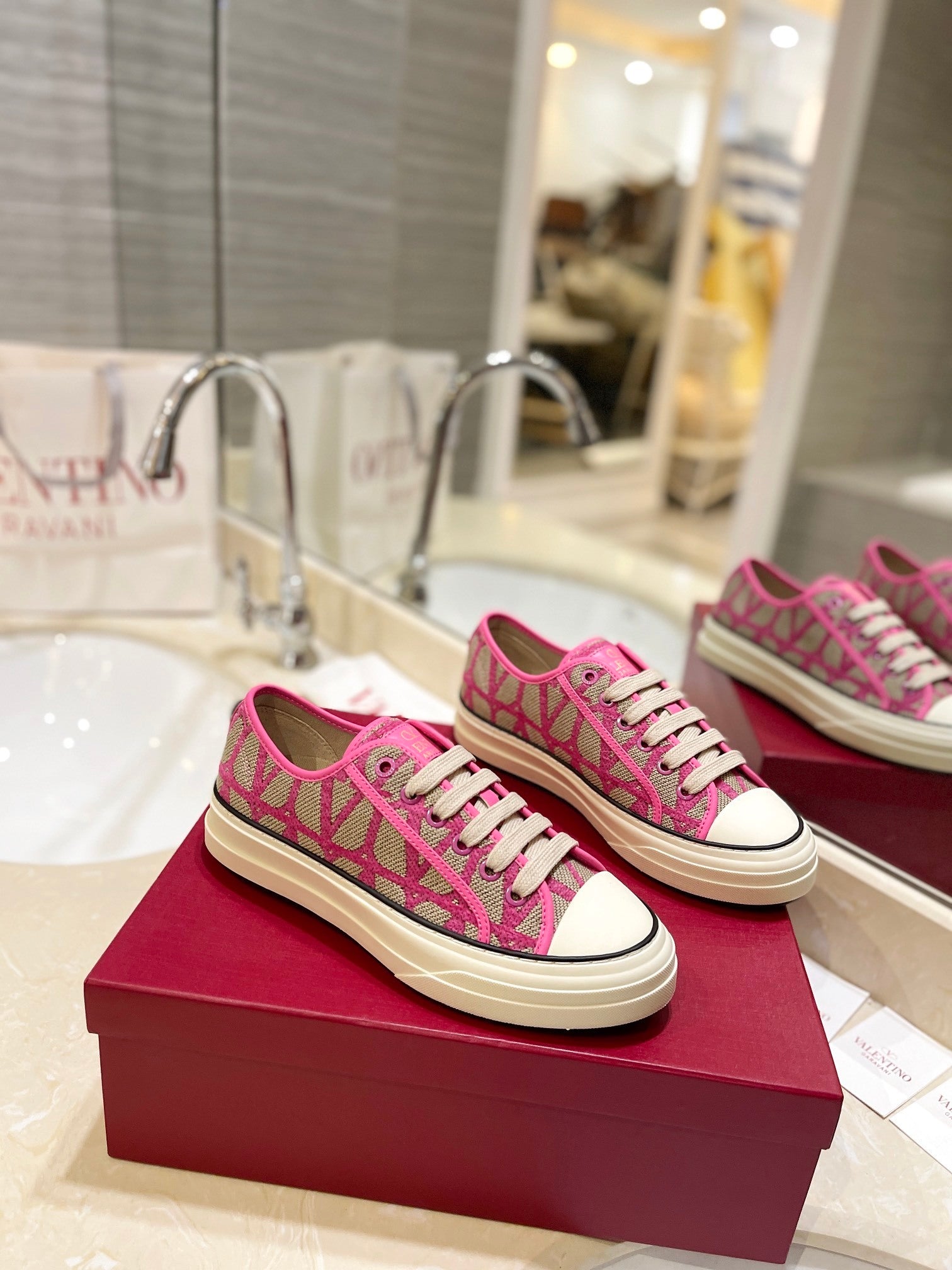 PINK MONOGRAM LOW-TOP SNEAKERS