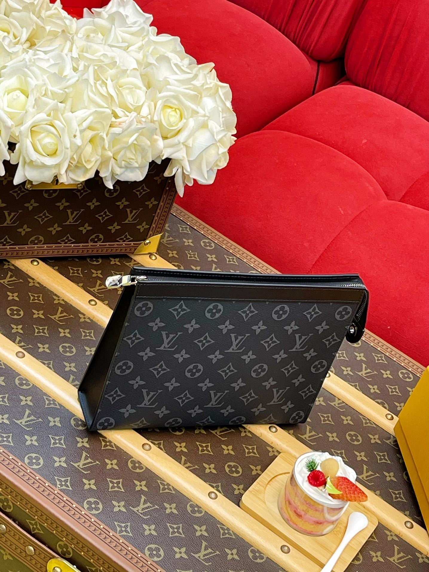 MONOGRAM ZIP POUCH CLUTCH