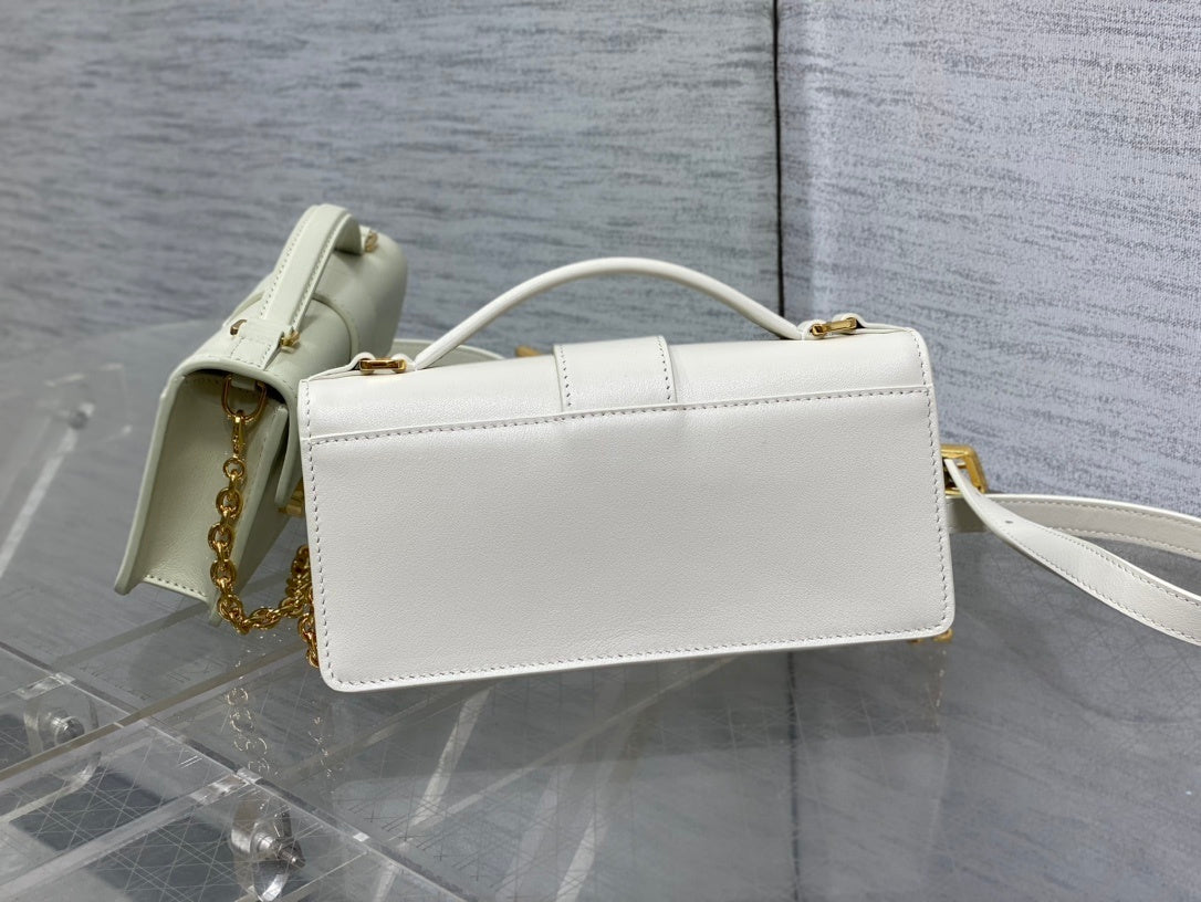 WHITE LEATHER MINI TOP-HANDLE BELT BAG