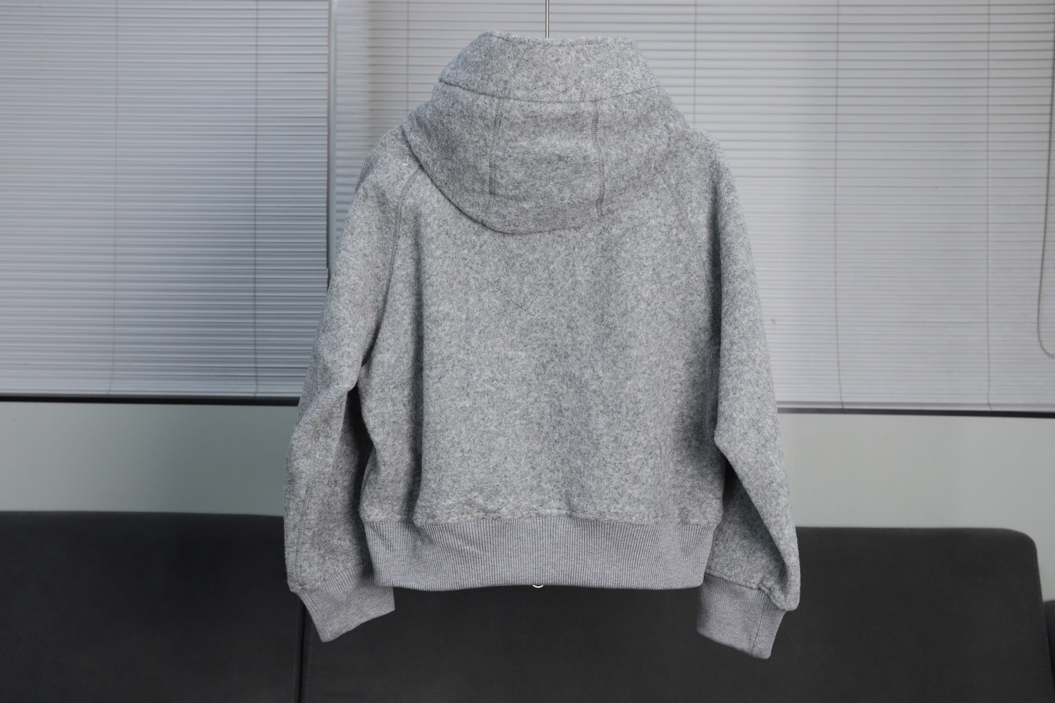 GREY ZIP-UP WOOL BLEND HOODED JACKET