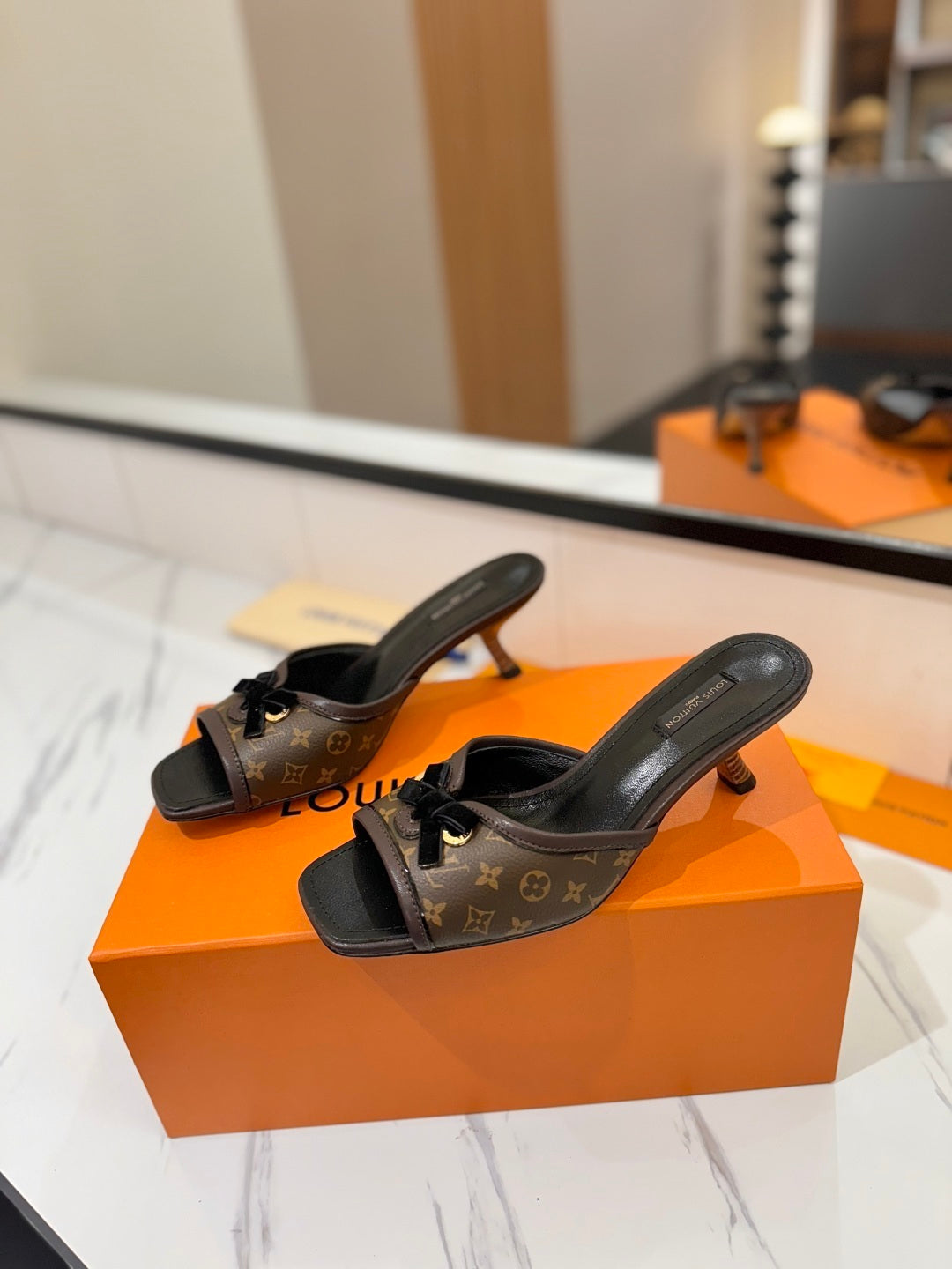 CLASSIC MONOGRAM MULE SANDALS WITH BOW DETAIL