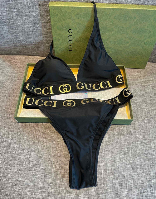 BLACK LOGO BAND TRIANGLE BIKINI SET