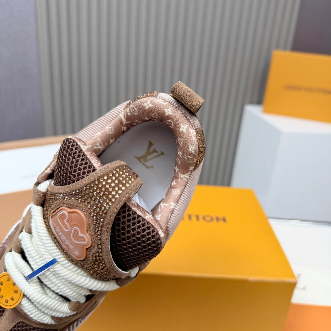 BROWN MONOGRAM-INSPIRED PLATFORM SNEAKERS