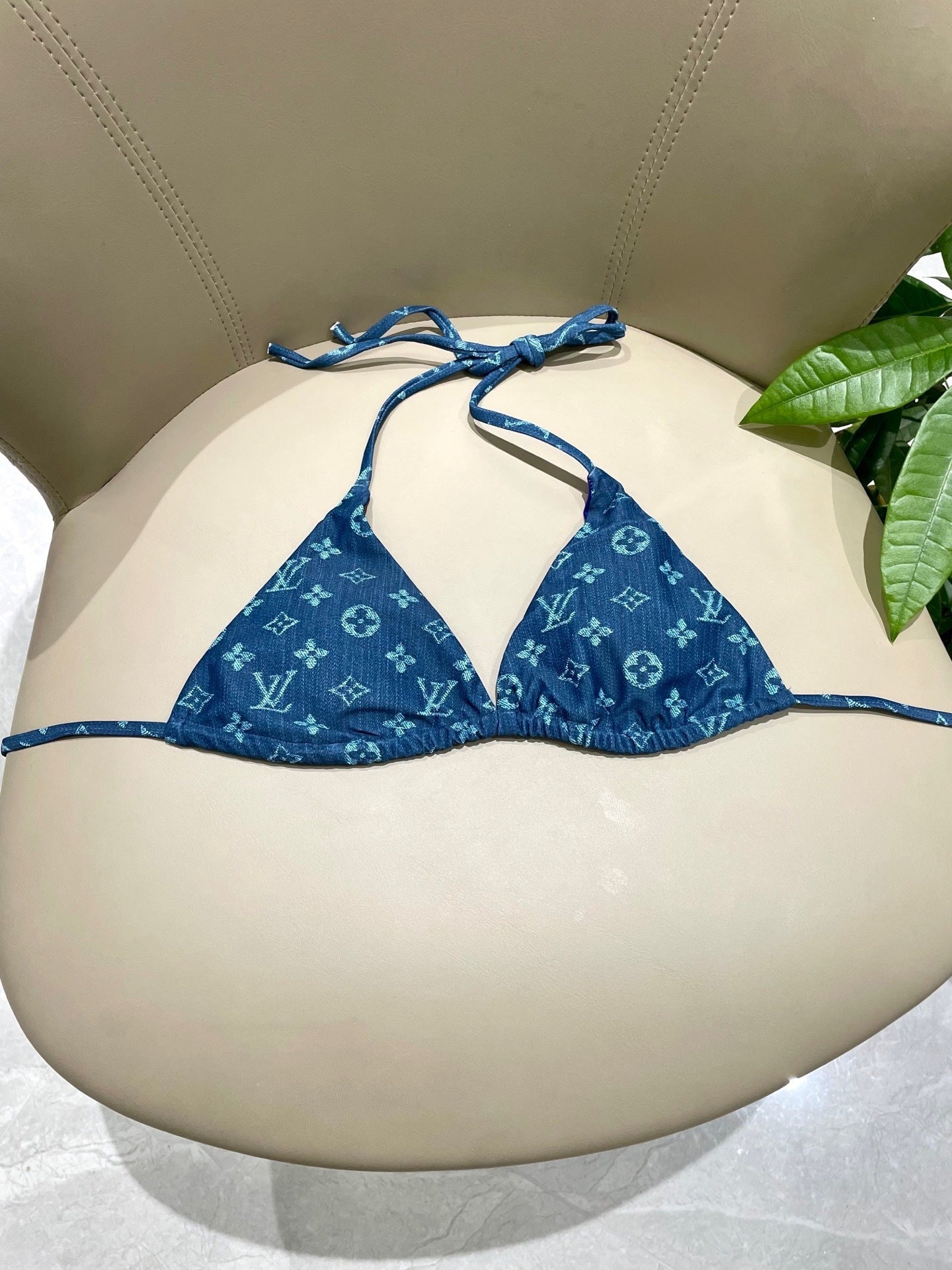 BLUE MONOGRAM TRIANGLE STRING BIKINI SET