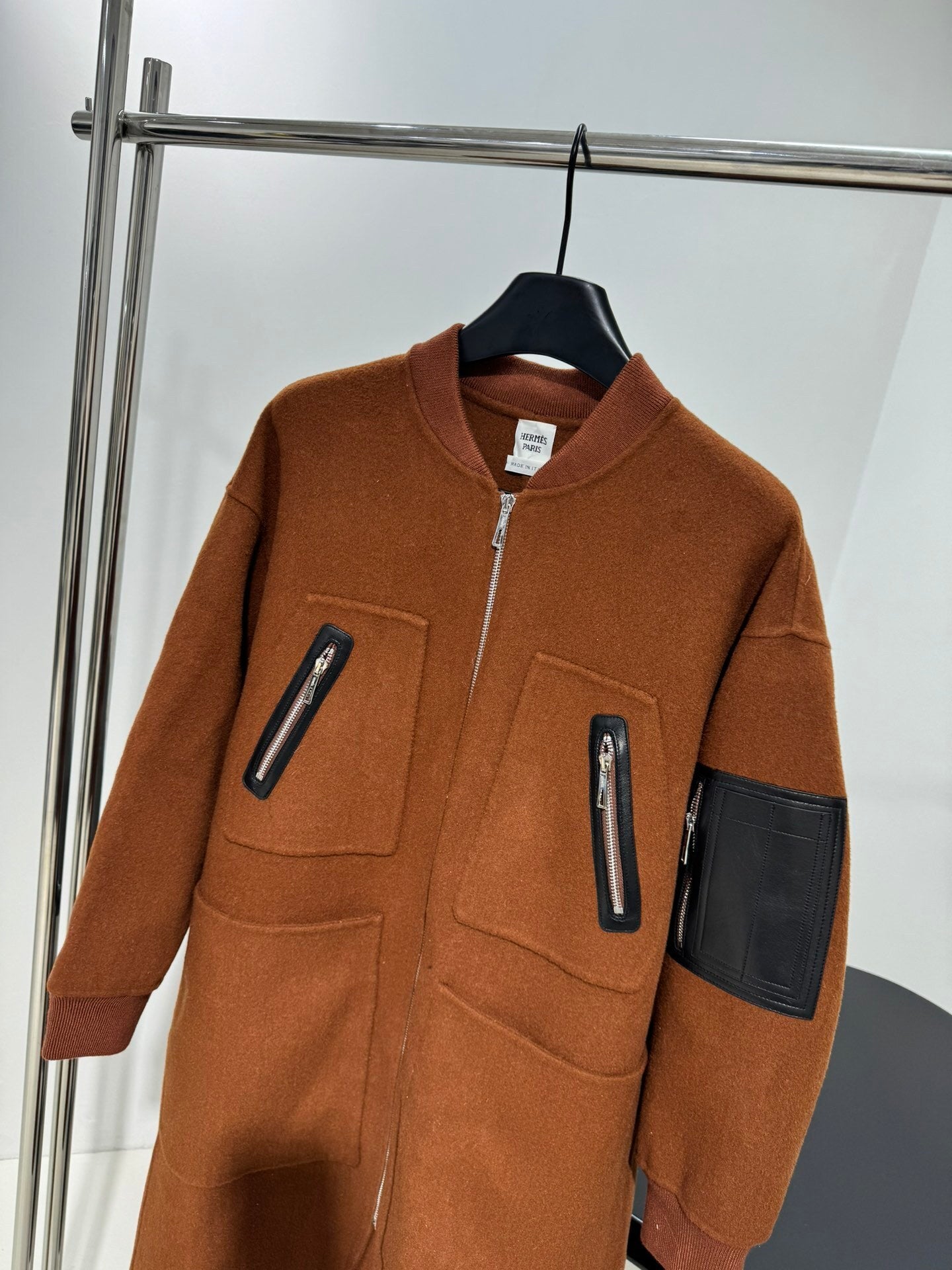 ZIP-FRONT WOOL-BLEND LONG COAT